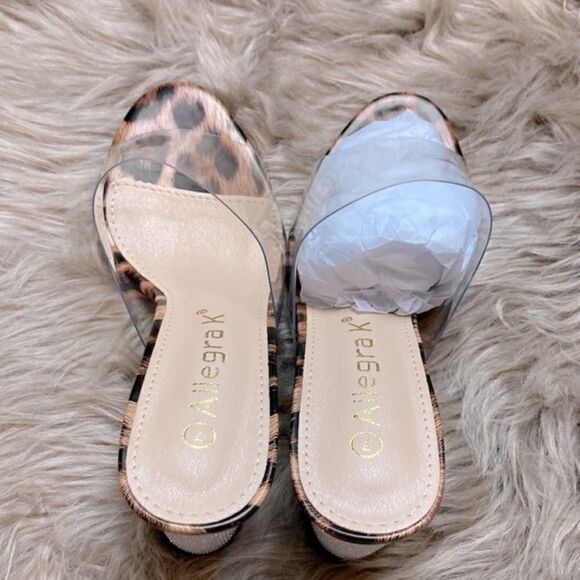 Allegra K Open Toe Clear Glitter Slide Chunky Heel Sandals - Picture 5 of 15